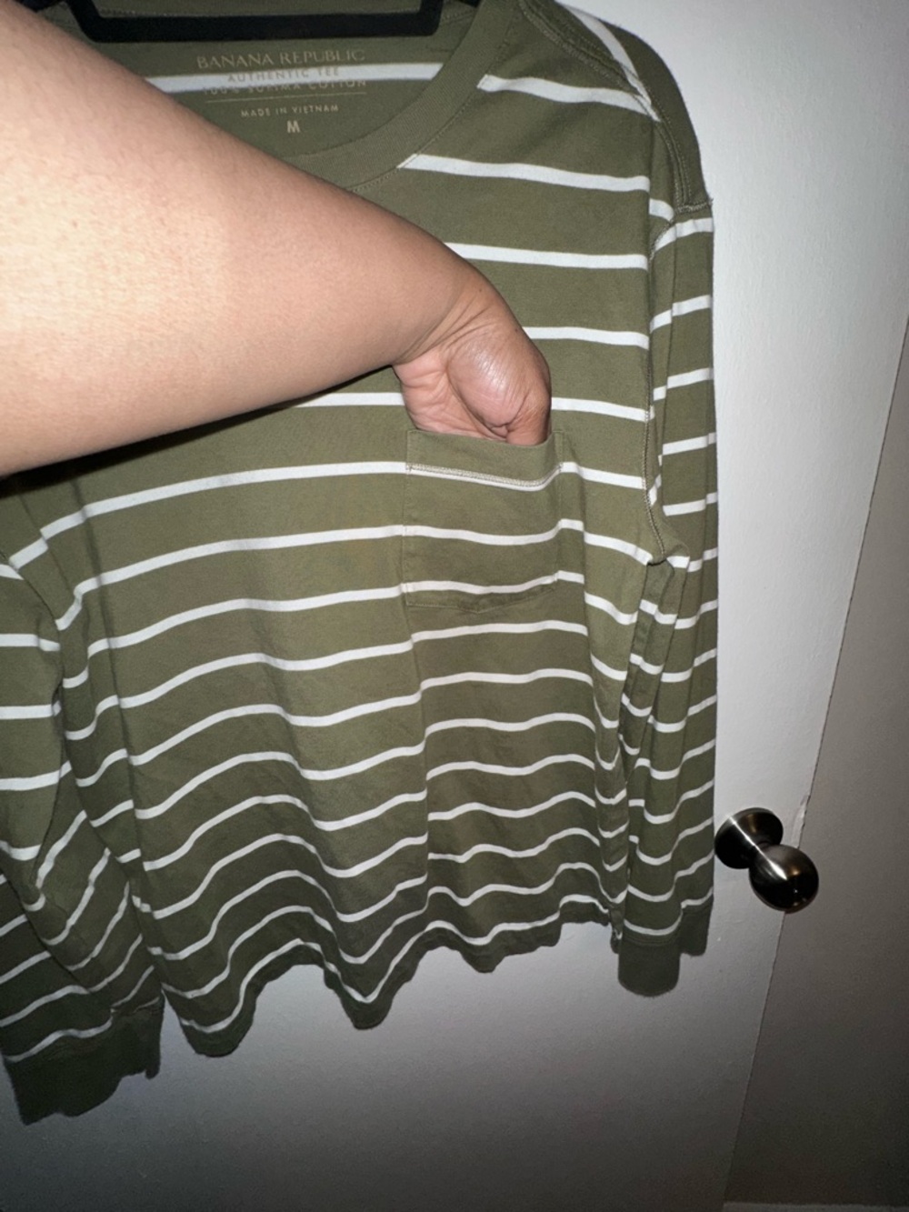 Banana Republic Olive Green & White Striped Long-Sleeve Crew Shirt - Picture 3 of 4